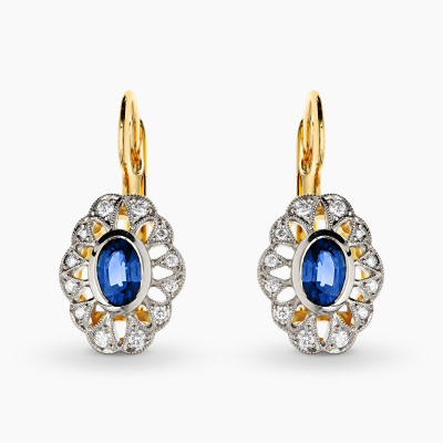 Kolczyki złoto 585 z szafirami  1,30 ct i brylantami 0,22 ct