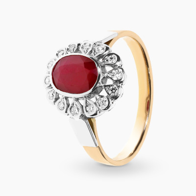 Pierścionek ze złota 585 z owalnym rubinem 1,35 ct i...