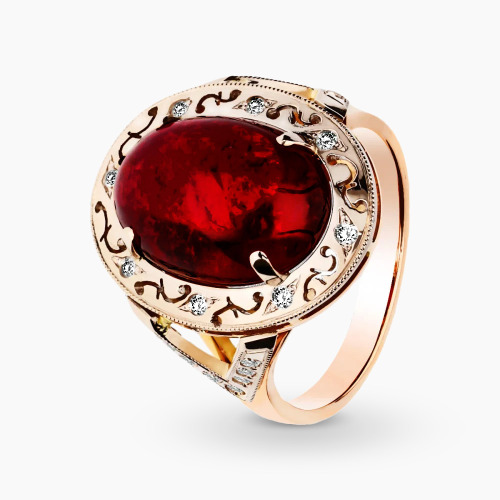 Pierścionek złoty 585 z okazałym turmalinem 6,70 ct i brylantami 0,28 ct