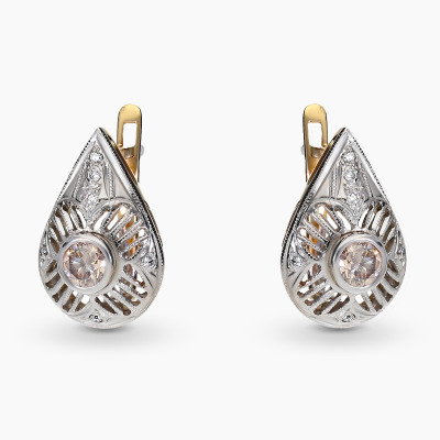 Kolczyki Art Déco z białego i żółtego złota 585 z...