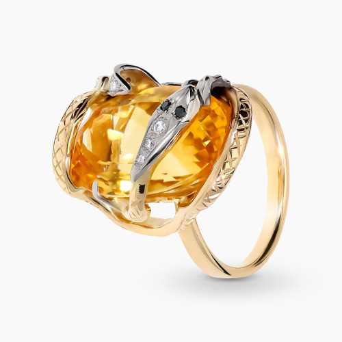 Pierścionek złoty 585 z dużym cytrynem 12,9 ct i brylantami 0,09 ct