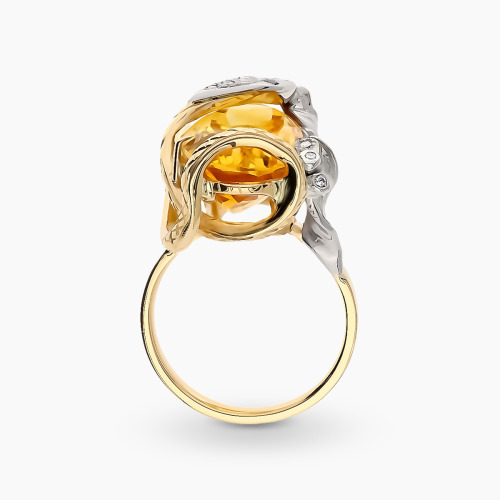 Pierścionek złoty 585 z dużym cytrynem 12,9 ct i brylantami 0,09 ct