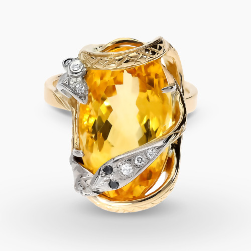 Pierścionek złoty 585 z dużym cytrynem 12,9 ct i brylantami 0,09 ct