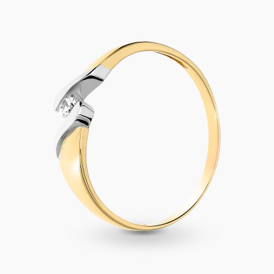 Pierścionek asymetryczny białe i żółte złoto 585 z...