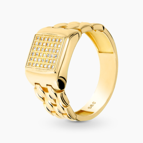 Sygnet z żółtego złota 585 z cyrkoniami  6,34 g