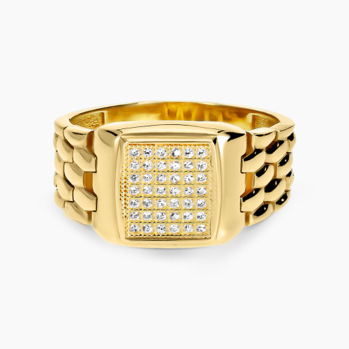 Sygnet z żółtego złota 585 z cyrkoniami  6,34 g