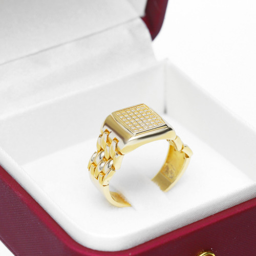 Sygnet z żółtego złota 585 z cyrkoniami  6,34 g