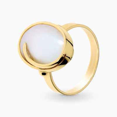 Pierścionek z żółtego złota 585 owalna korona z masą perłową