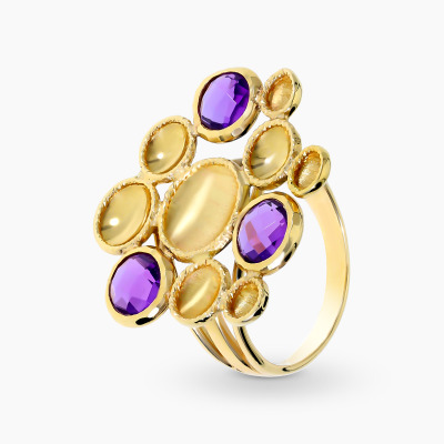 Pierścionek artystyczny z żółtego złota 0,585 z okrągłymi...