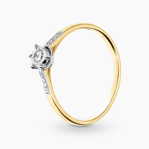 Pierścionek z żółtego i białego złota 585 z diamentami 0,12 ct Si/H   1,66 g