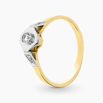 Pierścionek Art Déco z żółtego i białego złota 585 z...