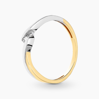 Pierścionek klasyczny z białego i żółtego złota 585 z...