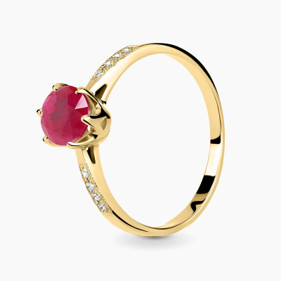 Pierścionek Modena żółte złoto 585 z rubinem 0,93 ct i...