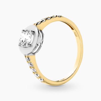 Pierścionek z białego i żółtego złota 585 z cyrkoniami...