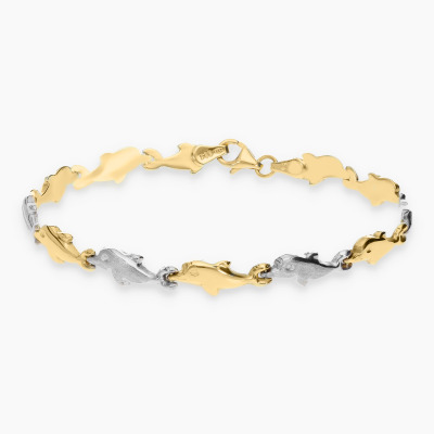 Bransoletka z delfinami dwukolorowe złoto 585 dł. 18,5 cm