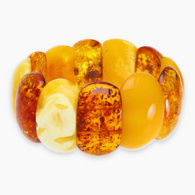 Bransoletka ze srebra 925 z żółtymi i mlecznymi bursztynami