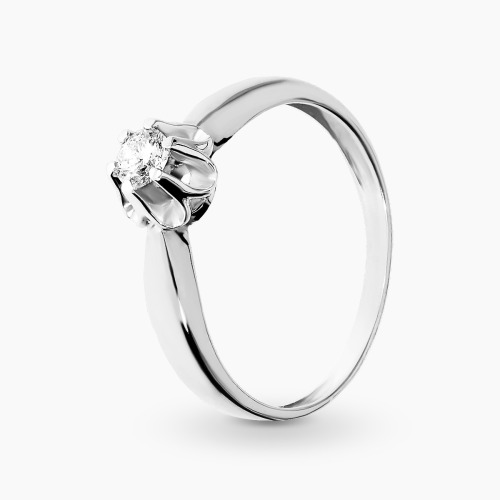 Pierścionek z białego złota 585 z brylantem 0,15 ct Si/J