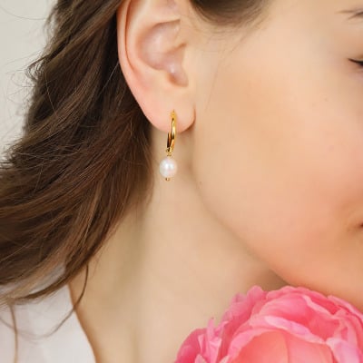 Kolczyki Flower Garden koła srebrne pozłacane z perłą 2