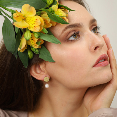 Kolczyki Flower Garden srebrne pozłacane sztyfty kwiaty z... 2