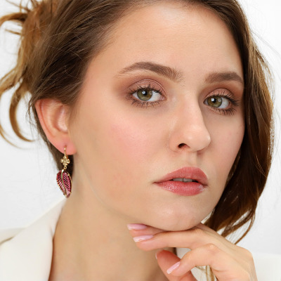 Kolczyki wiszące z żółtego złota 585 listki z turmalinów... 2