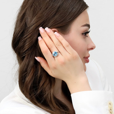 Pierścionek z białego złota z topazem 4,04 ct i... 2