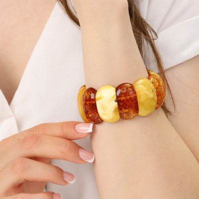 Bransoletka ze srebra 925 z żółtymi i mlecznymi bursztynami 2