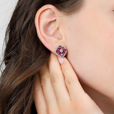 Kolczyki z różowego złota 585 z białymi topazami i... 2