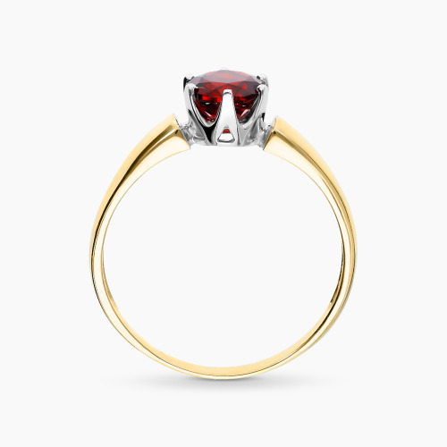 Pierścionek z żółtego i białego złota 585 z okrągłym granatem 1,03 ct