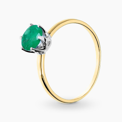Pierścionek żółte i białe złoto 585 z okrągłym szmaragdem...