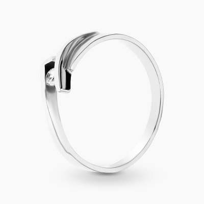 Pierścionek asymetryczny z białego złota 585 z cyrkonią...