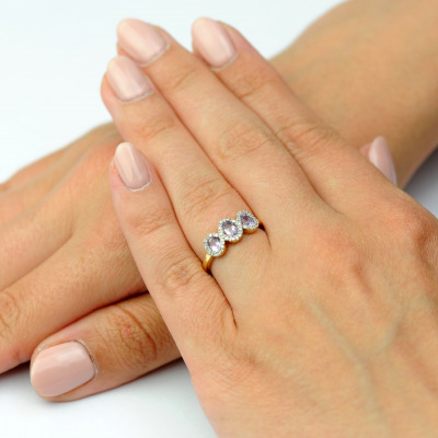 Pierścionek złoty z ametystami i brylantami 2