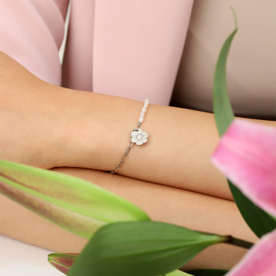 Bransoletka Flower Garden srebrna platynowana z perłami i... 2