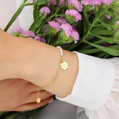 Bransoletka Flower Garden srebrna pozłacana z perłami i... 2