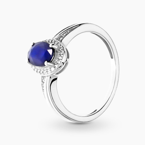 Pierścionek z białego złota 585 z diamentami i szafirem 1,05 ct