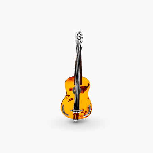 Broszka ze srebra 925 gitara z bursztynem