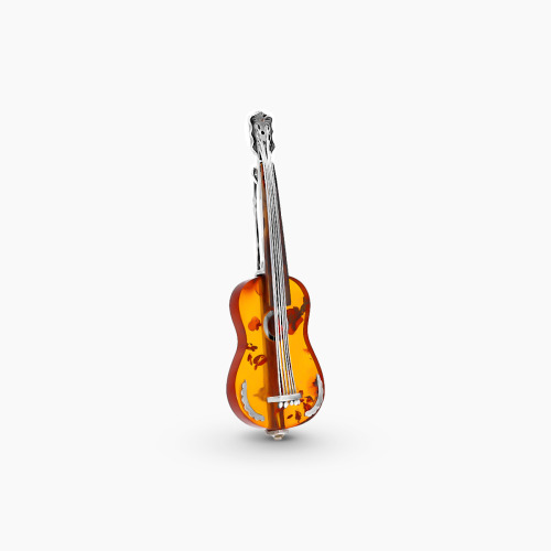 Broszka ze srebra 925 gitara z bursztynem