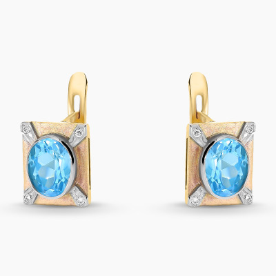 Kolczyki z żółtego i białego złota 585 z topazami 2,84 ct...