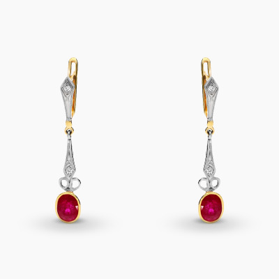 Kolczyki z dwukolorowego złota 585 z rubinami i brylantami