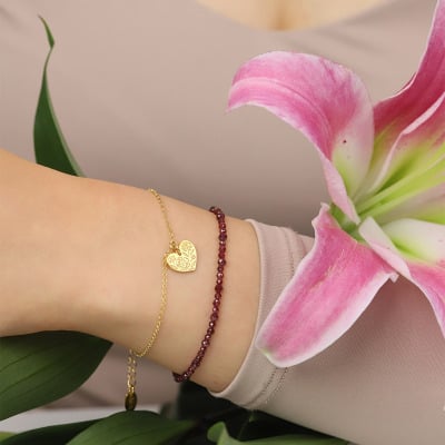 Bransoletka Flower Garden srebrna pozłacana z granatami 2