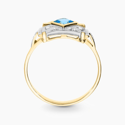 Pierścionek z dwukolorowego złota 585 z topazem swiss... 2