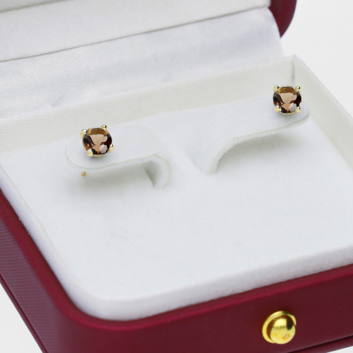 Kolczyki Sorrento żółte złoto 585 z kwarcami dymnymi 0,90 ct