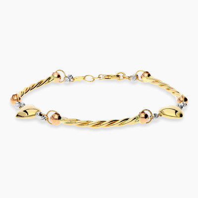 Bransoletka w trzech kolorach złota 585 z sercami