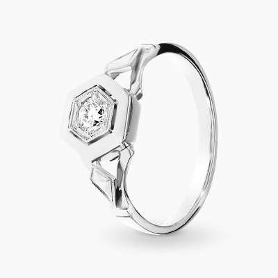 Pierścionek z białego złota 585 z brylantem 0,21 ct Vs/G