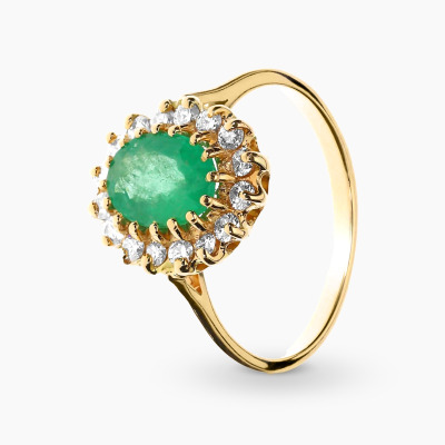 Pierścionek złoty 585 ze szmaragdem 1,30 ct i brylantami...