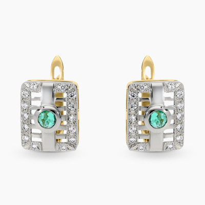 Kolczyki z dwukolorowego złota 585 ze szmaragdami i...