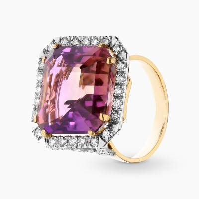 Pierścionek złoty 585 z okazałym ametrynem 17,06 ct i...