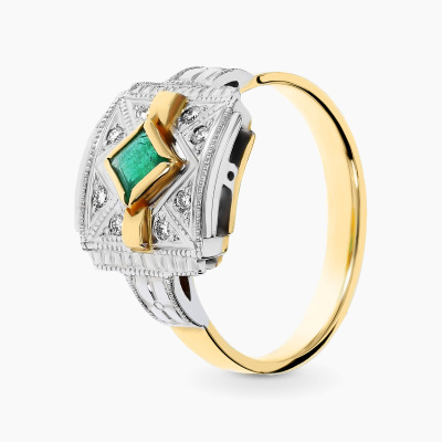 Pierścionek złoty ze szmaragdem 0,35 ct i brylantami 0,12...