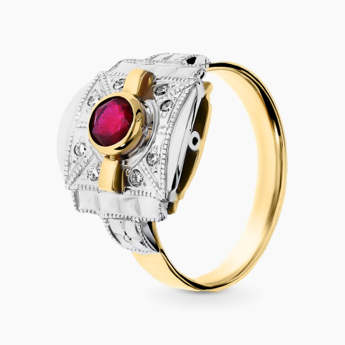 Pierścionek złoty z rubinem 0,62 ct i brylantami 0,10 ct Si/H