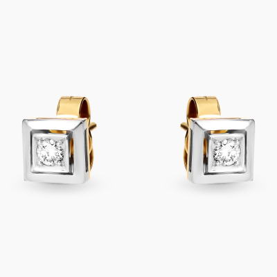 Kolczyki z dwukolorowego złota 585 z brylantami 0,14 ct Vs/E