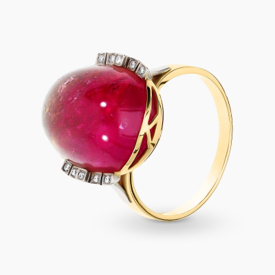 Pierścionek z żółtego złota 585 z turmalinem i brylantami